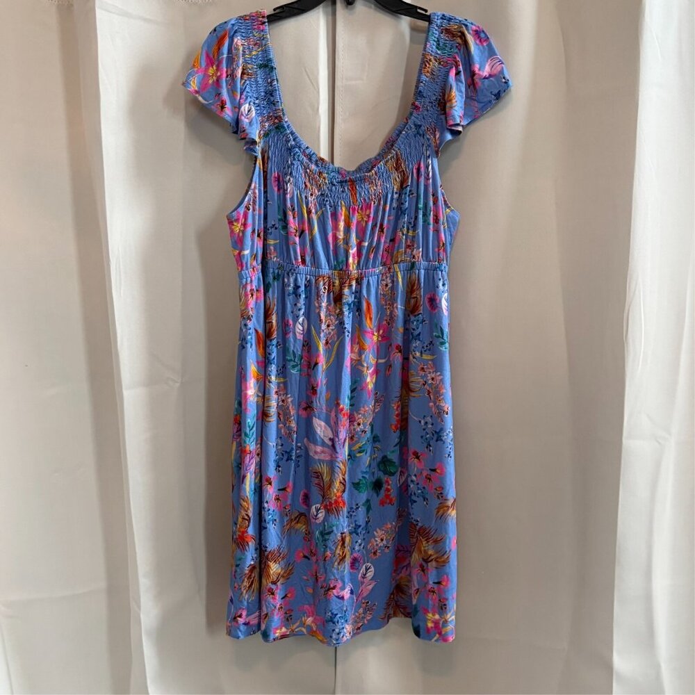 Soma Women Dress Sz XL Blue Floral Flutter Sleeve Boho Bloomcore Comfort 18182x - Picture 2 of 9